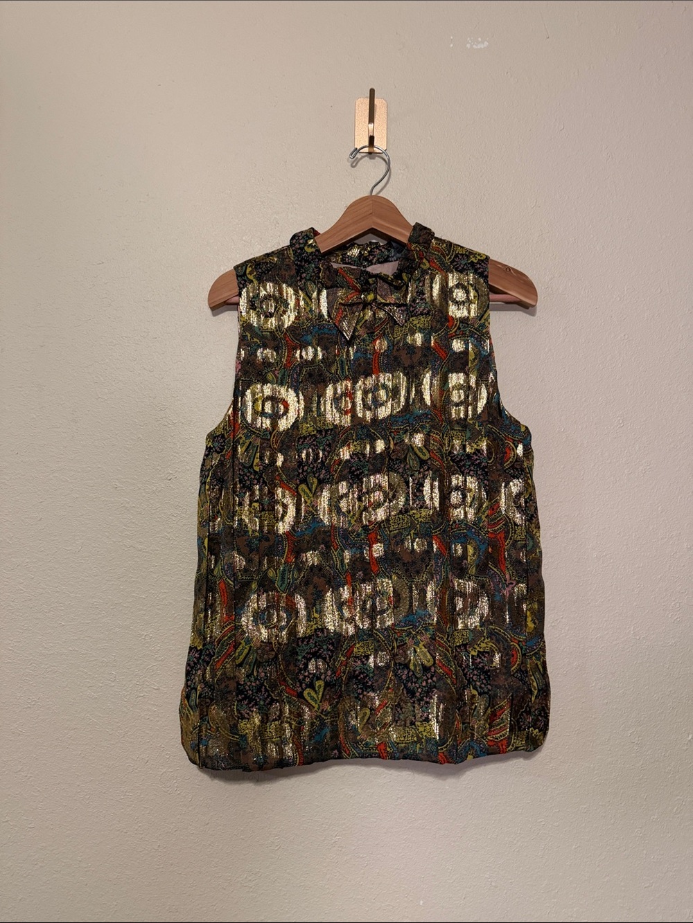 Marc By Marc Jacobs Silk Pleated With Bow Detail Sleeveless Metallic Top Size 10